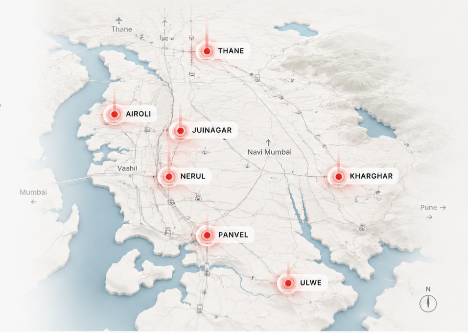 Today Group developments across Navi Mumbai including Airoli, Juinagar, Nerul, Thane, Ulwe, Panvel and Upper Kharghar